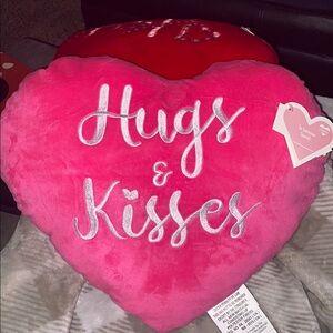 Pink Heart-Shaped 'Hugs & Kisses' Pillow